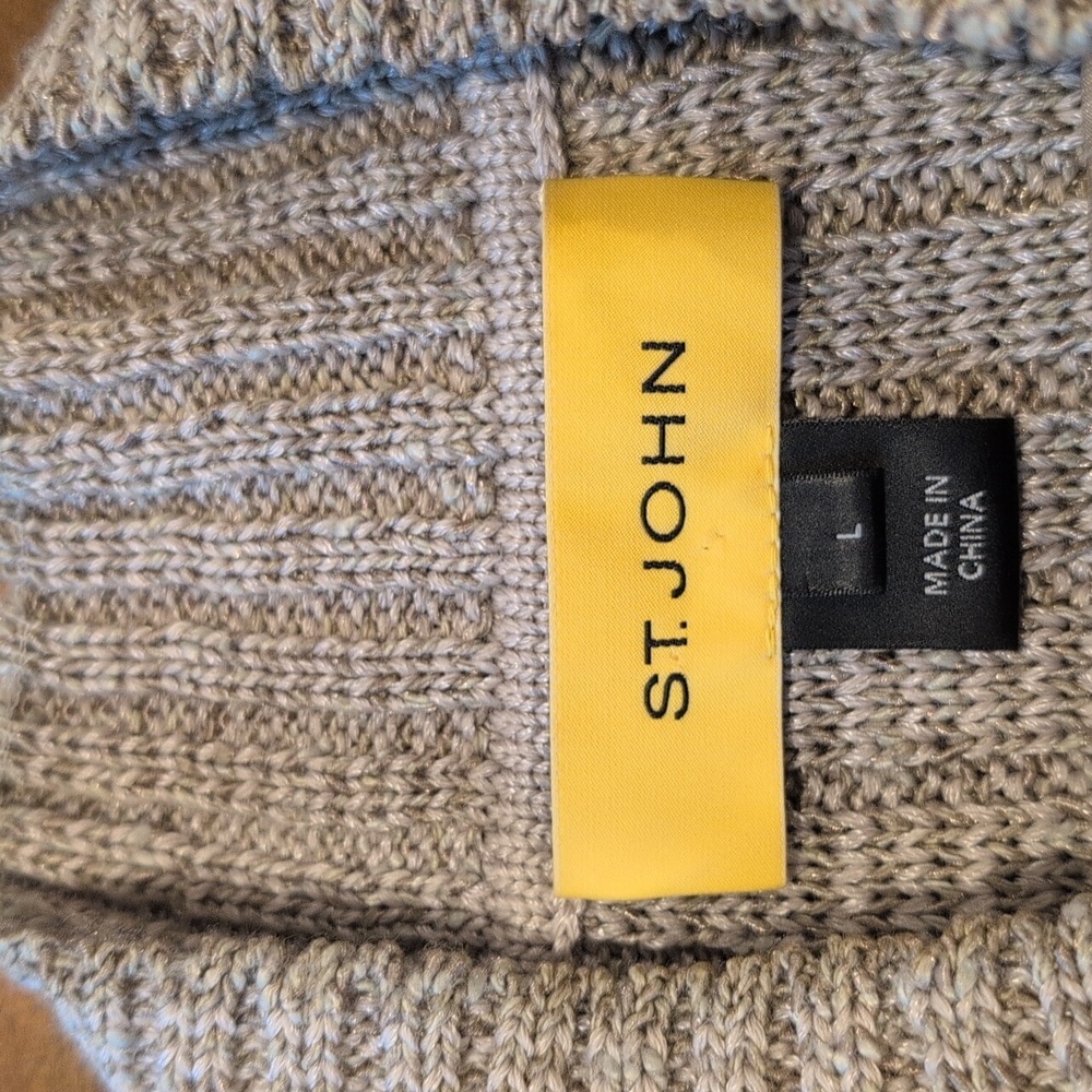 St. John Ribbed Knit Full Zip Sweater Linen Wool Silk Blend - Picture 5 of 8